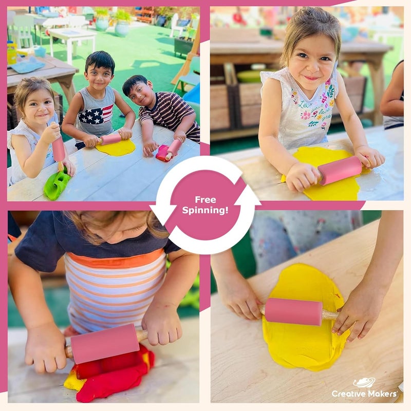 Creative Makers Small Rolling Pin for Kids, Non-Stick Silicone Surface with Wooden Handles for Play Dough and Baking Rolling Pin (Hot Pink) - Image 4